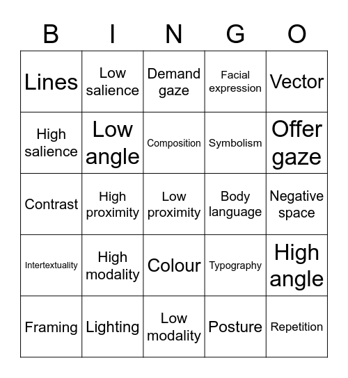 Visual Literacy Bingo Card