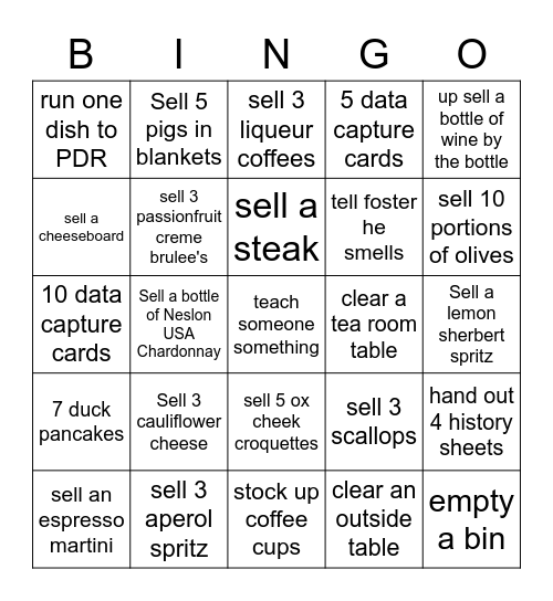 Sunday Bingo Card