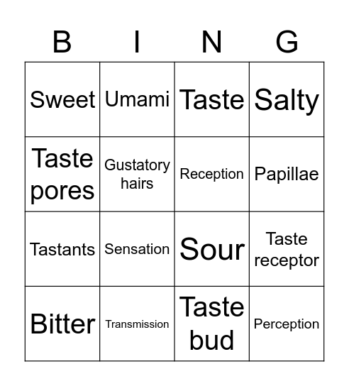 Gustation Bingo Card