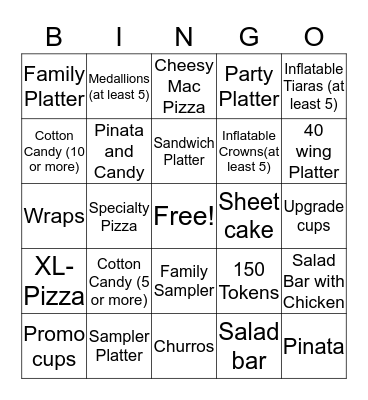 Chuck E. Bingo Card