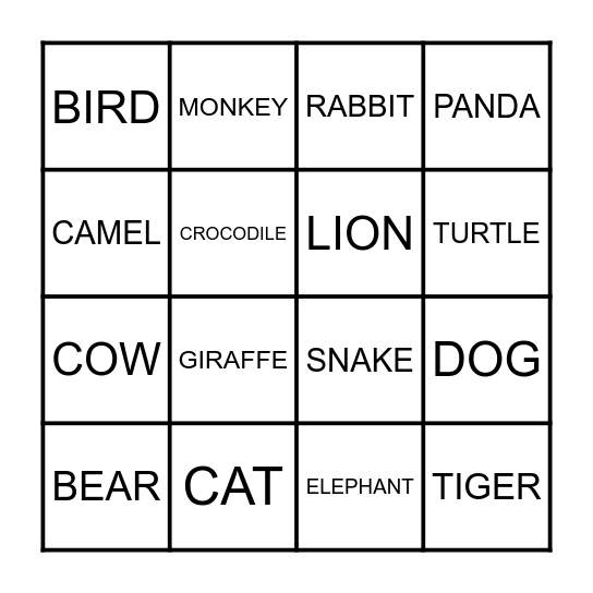 ANIMAL 1 Bingo Card