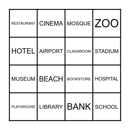 PUBLIC PLACES 1 Bingo Card