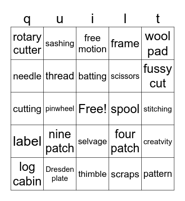 Quilting Bingo Card
