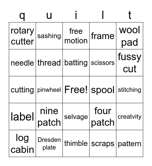 Quilting Bingo Card