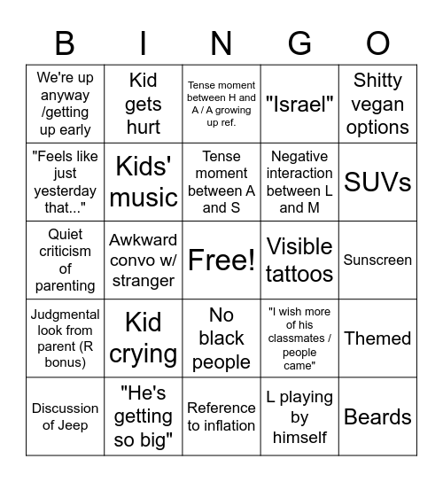 3rd Bday Bingo Card