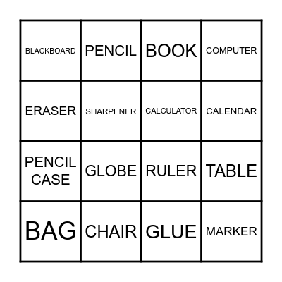 THINGS IN THE CLASSROOM 1 Bingo Card