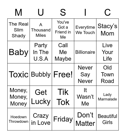 MUSIC BINGO Card