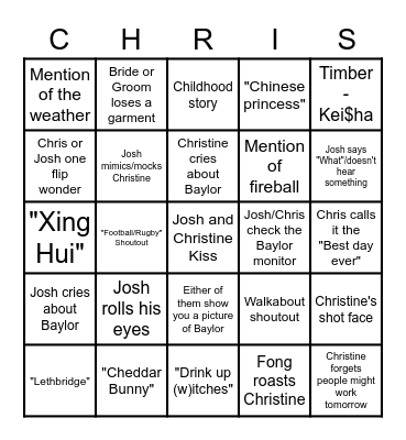 Xing Gets a Ring Bingo Card