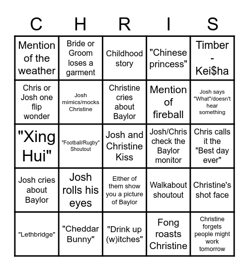 Xing Gets a Ring Bingo Card