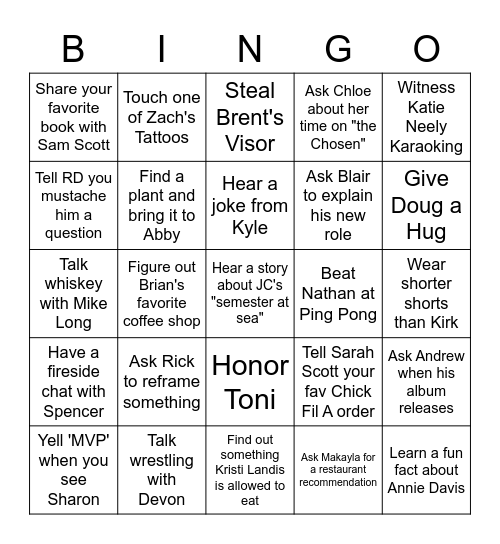 Staff Retreat 2k22 Bingo Card