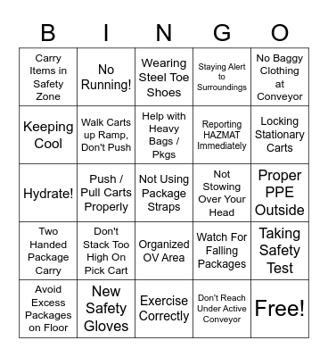 Safety Bingo! Bingo Card