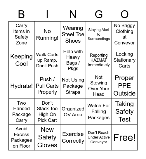 Safety Bingo! Bingo Card