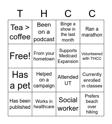 Networking Bingo Card