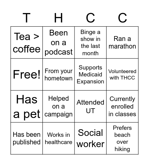 Networking Bingo Card