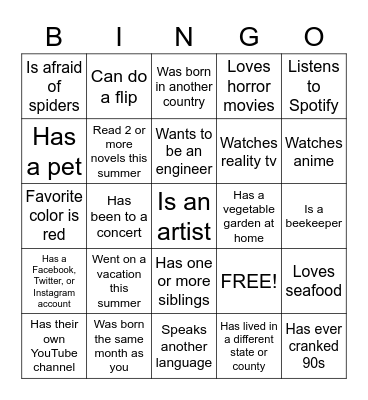 Central Middle School Getting to Know You Bingo Card