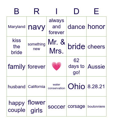 Bridal Shower Bingo Card