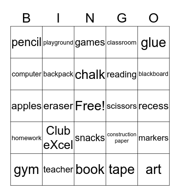 Club eXcel BINGO  Bingo Card