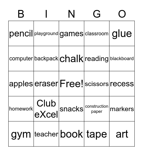 Club eXcel BINGO  Bingo Card