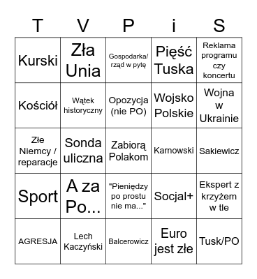 Bingo TVPiS Wakacje 2022 Bingo Card