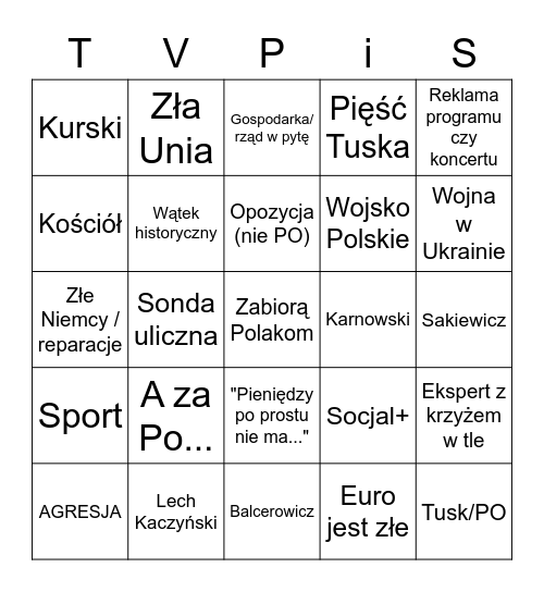 Bingo TVPiS Wakacje 2022 Bingo Card