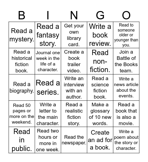 Book-It Battles Bingo Card