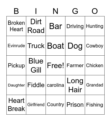 Country Music Bingo Card