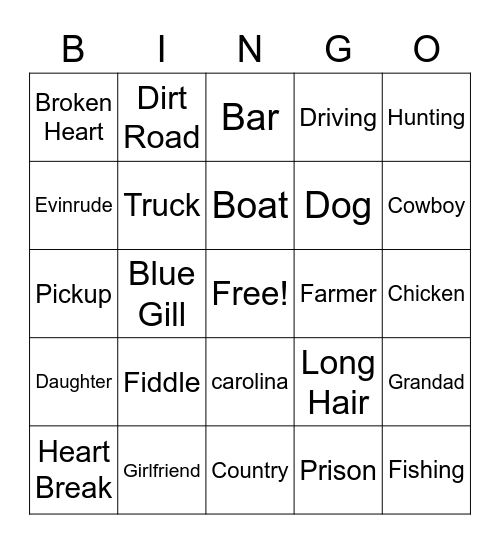 Country Music Bingo Card