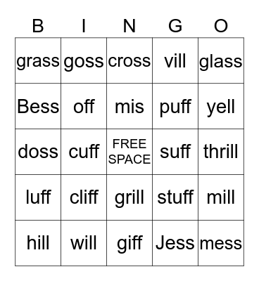 ff, ll, ss words! Bingo Card