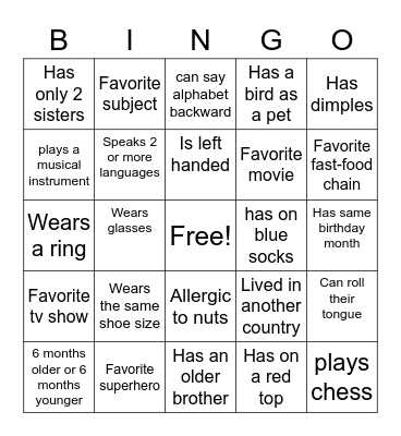 Like Me: Human Scavenger Bingo Card