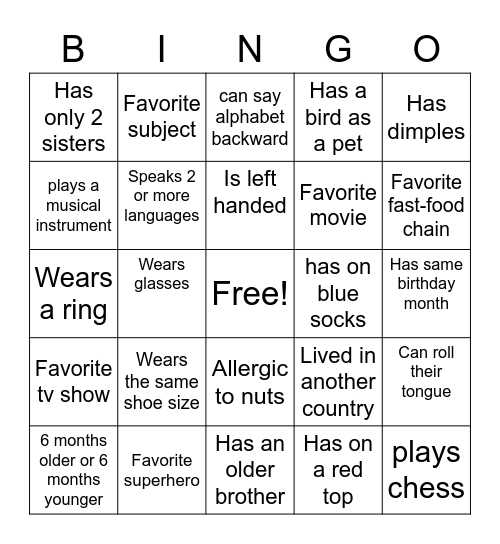 Like Me: Human Scavenger Bingo Card