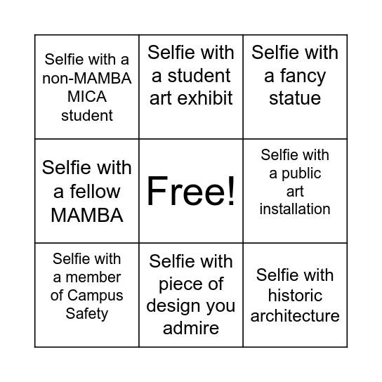 MAMBA Orientation (use #mamba11s) Bingo Card