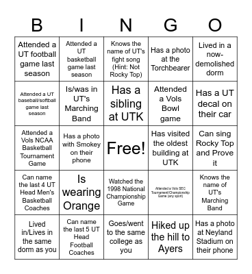 Find A VOL Who... Bingo Card