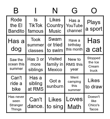 BACK TO SCHOOL BINGO Card