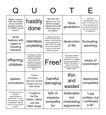 Frankenstein Quotes Bingo Card