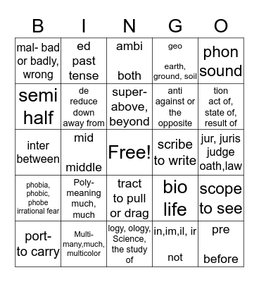 Vocabulary Bingo Card