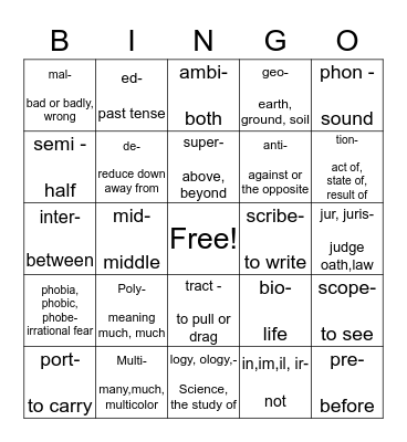 Vocabulary Bingo Card