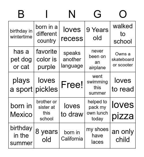 Get to Know You-School Bingo Card