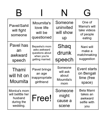 Wedding Bingo Card