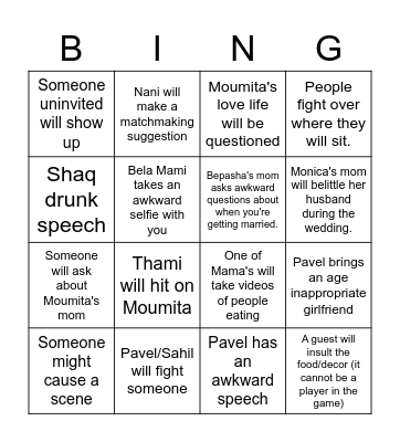 Wedding Bingo Card