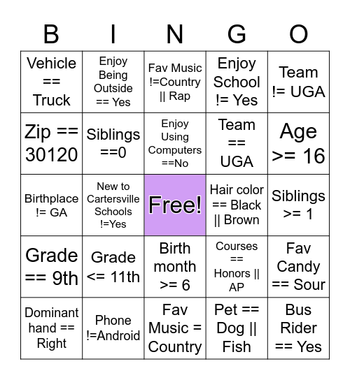 Boolean Bingo Card