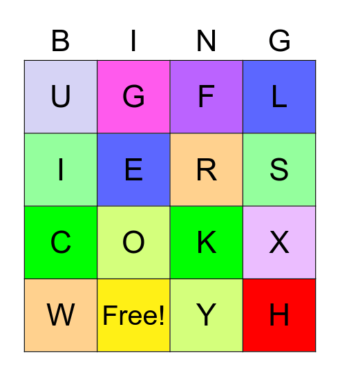 Uppercase Letters A-Z Bingo Card