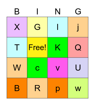 Uppercase & Lowercase Letters Aa-Zz Bingo Card