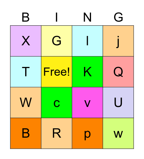 Uppercase & Lowercase Letters Aa-Zz Bingo Card