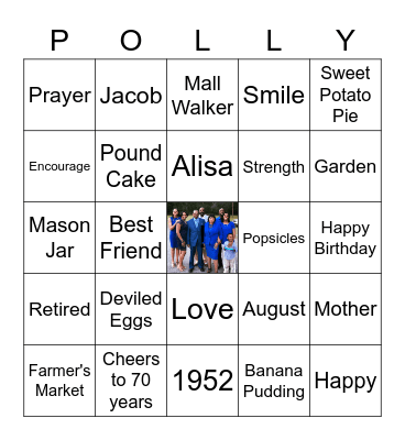 Polly's 70th Birthday Party Bingo Card Bingo Card