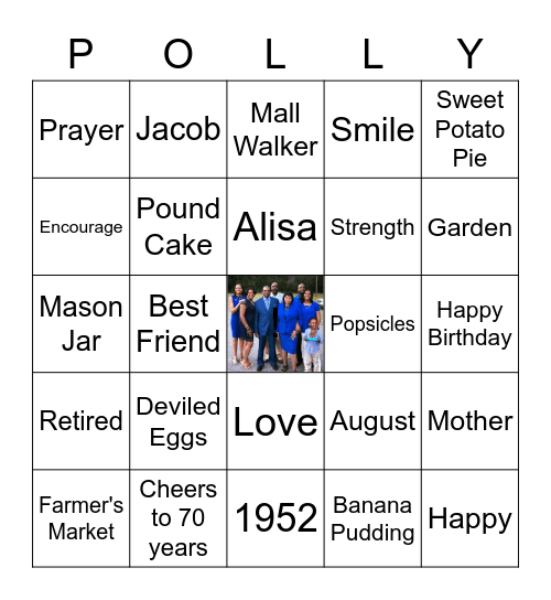 Polly's 70th Birthday Party Bingo Card Bingo Card