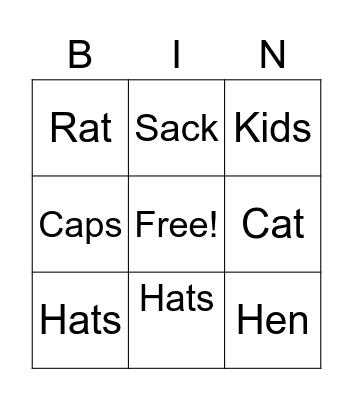 Hats Bingo Card