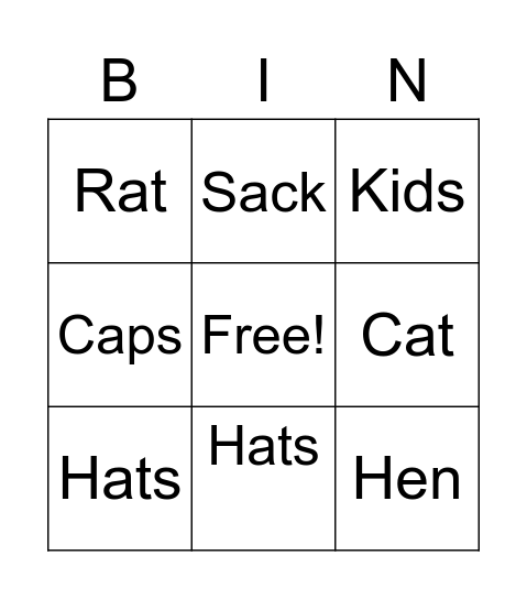 Hats Bingo Card