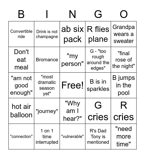 Bachelorette Bingo Card