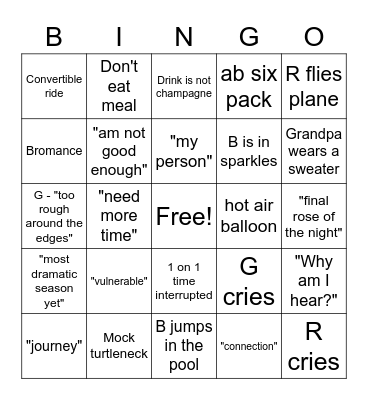 Bachelorette Bingo Card