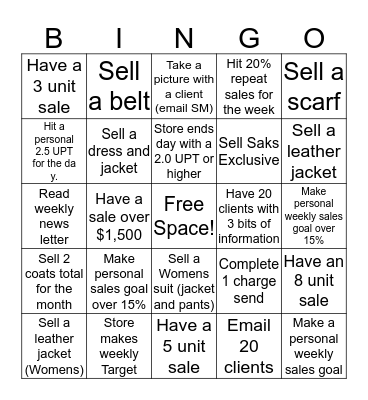 SAKS Bingo Card
